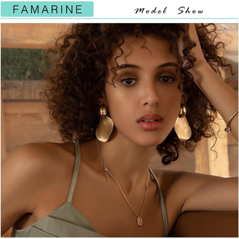 Statement Geometric Gold Dangle Earrings - Large … - image 3